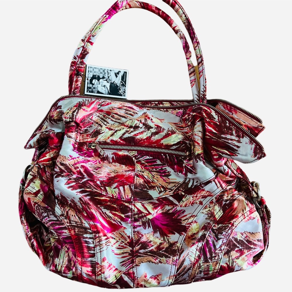 Junior Drake Hobo UNIQUE Silky Fabric Abstract Red Orange Tan Brown Green NWT